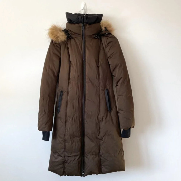 Soia & Kyo BROWN  Down Racoon Fur Hood Long Christy Parka Jacket Coat Sz S - Picture 2 of 13